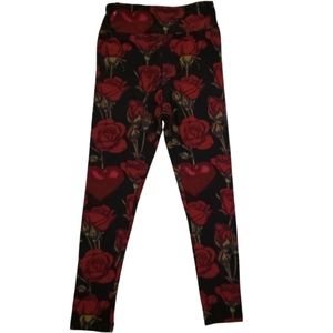 🌹NEW Kids Floral Heart Leggings S/M | Red Rose Print (Fits 2T 3T 4T 5 6)